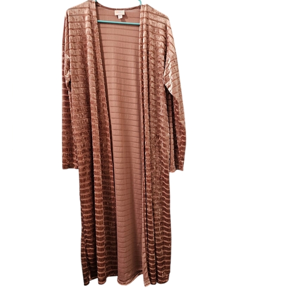 LuLaRoe Janet Burnout Crushed Velvet Pink Duster L - Picture 1 of 5